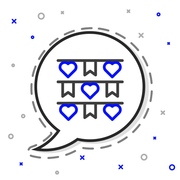 排队狂欢节花环与旗帜图标孤立在白色背景。宴会用三角旗庆祝生日，节日装饰。色彩斑斓的轮廓的概念。矢量图图片下载