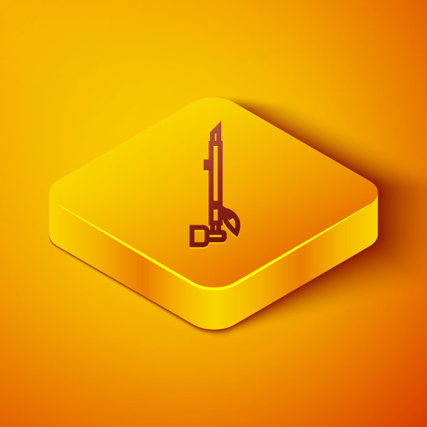 等距线印第安人吸烟烟斗图标孤立在橙色背景。黄色方形按钮。矢量图图片下载