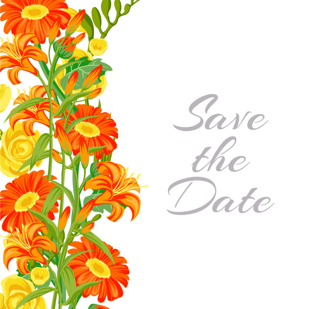 用夏天的橘花保存日期卡片图片下载