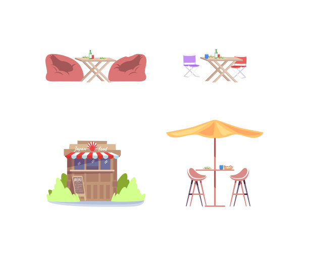 户外庭院半平面RGB彩色矢量插图集图片下载