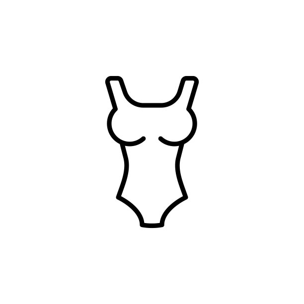 女性泳衣线性矢量图标。女人泳装线细标志。泳装轮廓的象征。女性泳衣简单的标志黑上白。图片下载