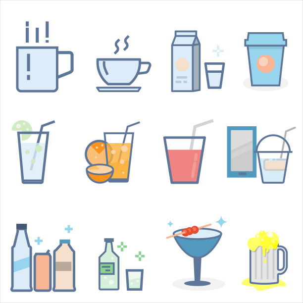 饮料冷饮和热饮图标设置图片下载