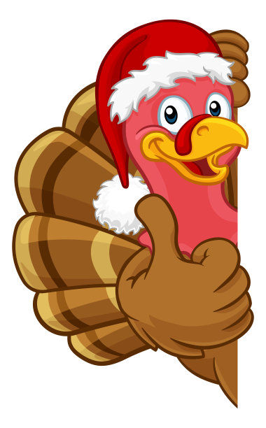 火鸡在圣诞帽圣诞感恩节卡通图片下载