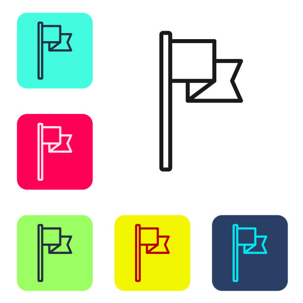 黑线标志图标孤立在白色背景上。位置标记符号。设置图标的颜色方形按钮。向量图片下载