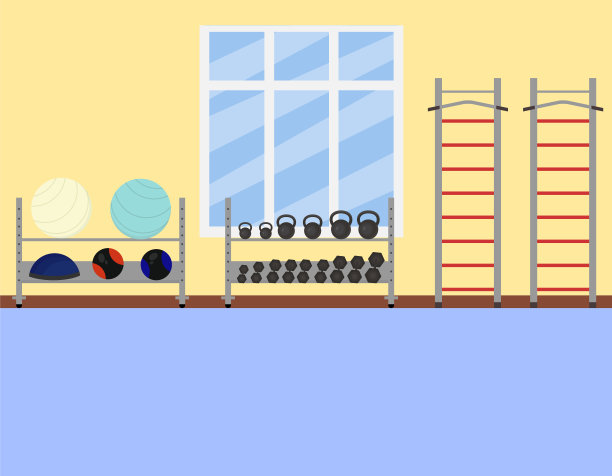 有稳定球、哑铃、单杠的运动俱乐部。没有人的健身房。积极健康的生活方式图片下载