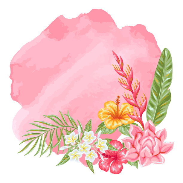 背景有热带的花和叶图片下载