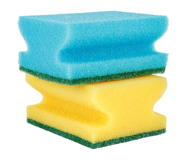 洗碗用彩色海绵隔离在白色背景上图片下载