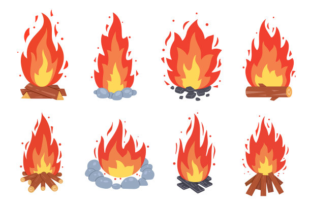 篝火不同类型的燃烧篝火素材图片