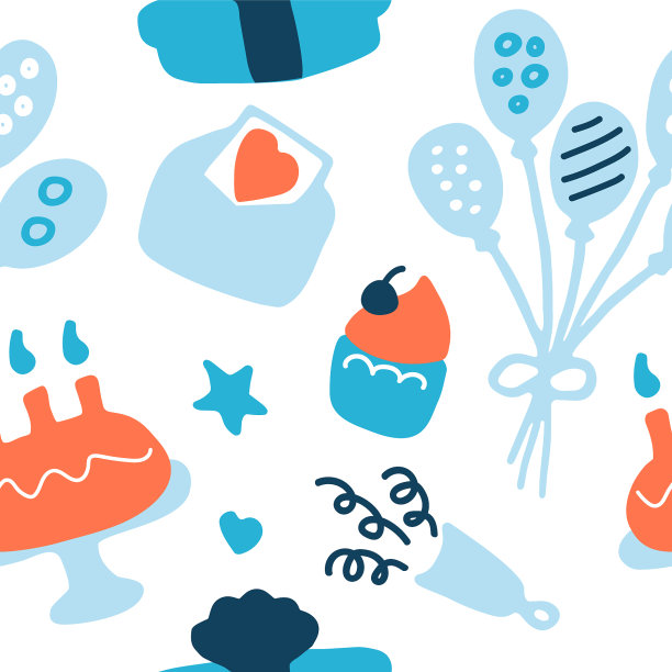 手绘生日图标设置庆祝无缝图片下载