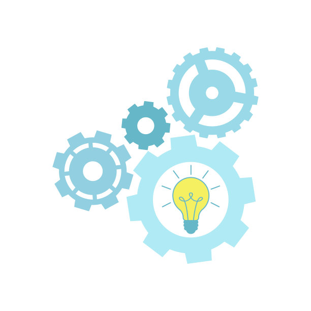 圆形齿轮与灯泡图标孤立在白色背景。符号概念或解决方案。图片下载
