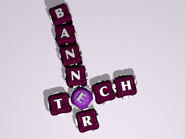 技术横幅结合骰子字母和颜色交叉的相关含义的概念。插图和背景。三维演示图片下载