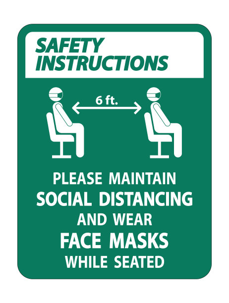 安全指示保持社交距离戴口罩标志白色背景图片下载