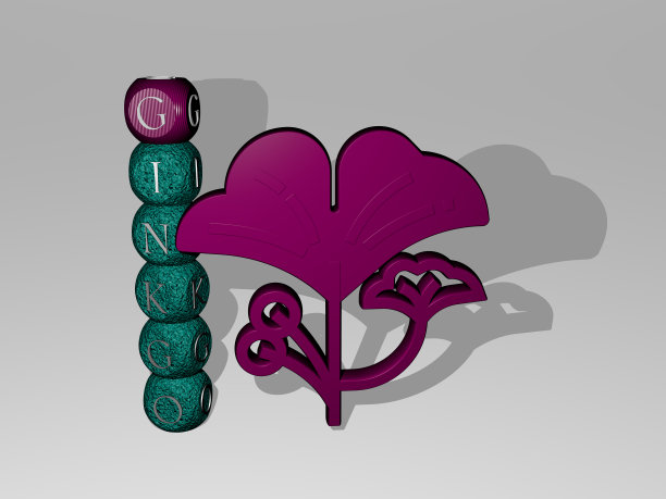 银杏的三维图形图像垂直与文本建立在图标周围的金属立方体字母从顶部的角度。非常适合概念演示和幻灯片展示。biloba和图片下载