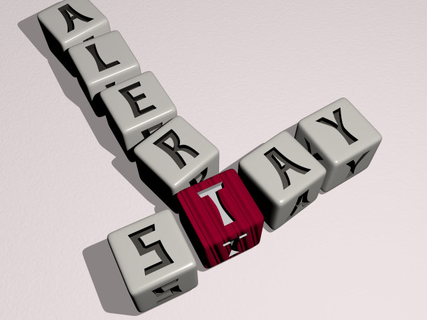 保持警觉的纵横字谜由在镜子地板上的立方体字母排列，概念含义和呈现。插图和背景。三维演示图片下载