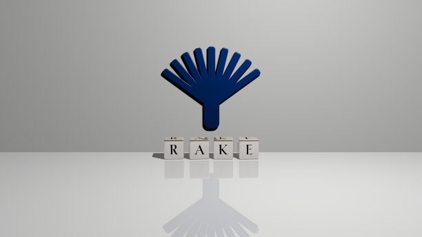 垂直RAKE的3D图形图像，以及由金属立方体字母从顶部视角构建的文本，非常适合概念演示和幻灯片。花园和插图图片下载