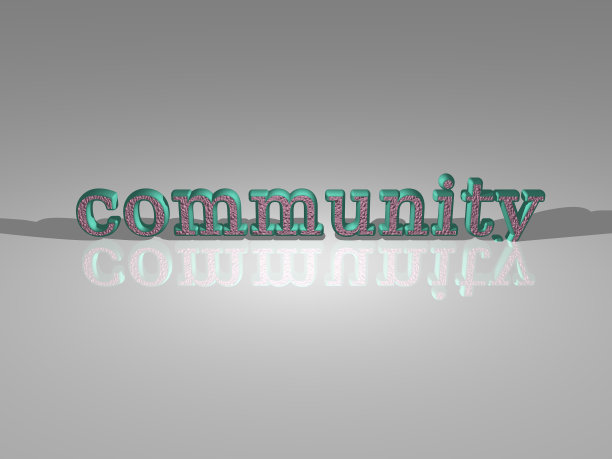社区的3D文本渲染光透视和阴影，一个理想的图片作为独立或图形的一部分。插画和概念图片下载