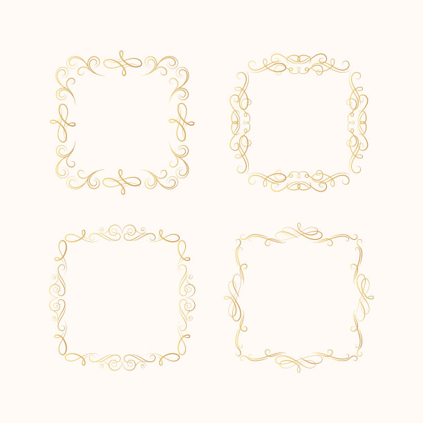 皇家风格的手绘金色花式涡旋边框矢量素材图片下载