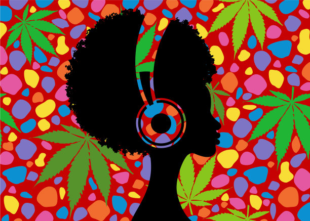 非洲女孩戴着耳机听音乐图片下载