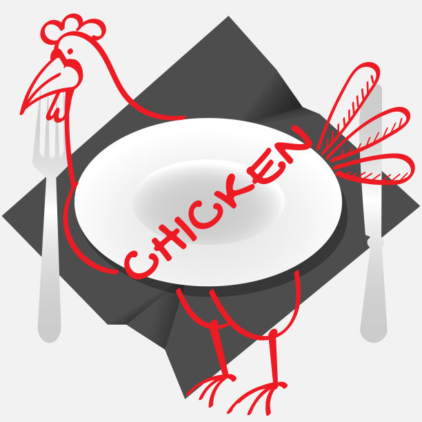 象征鸡肉菜肴与一盘鸡肉和餐具在皱巴巴的餐巾图片下载