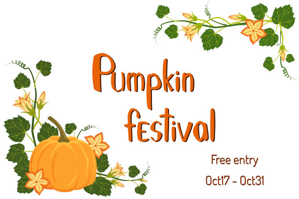 南瓜节的海报。漂亮的南瓜植物与花和字母为您的设计图片下载