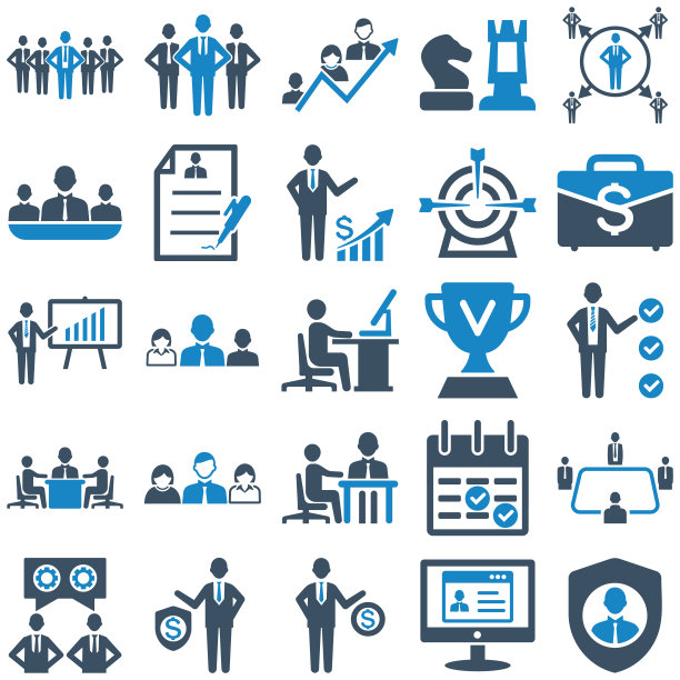 商业和管理图标设置3(蓝色系列)矢量插图图片下载
