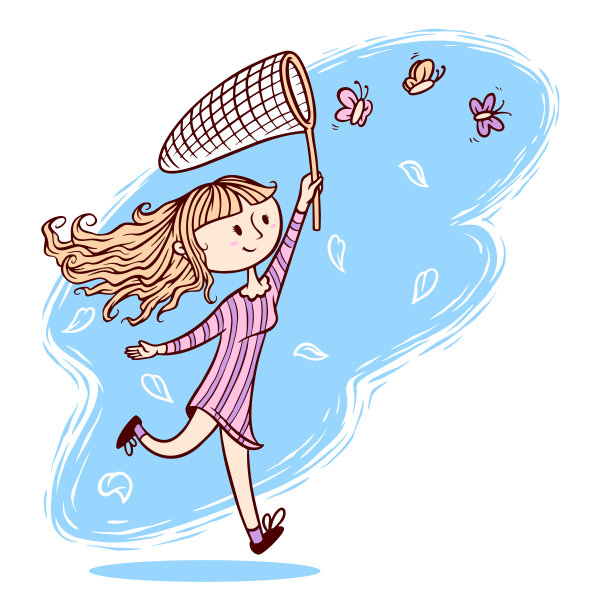 可爱的女孩想要抓蝴蝶插画图片下载