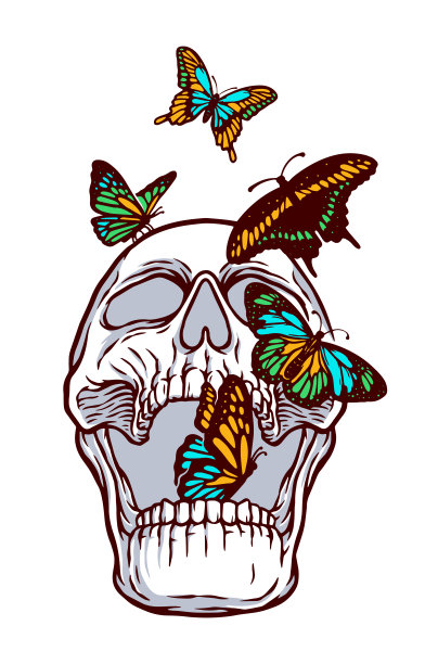 蝴蝶和头骨矢量插图图片下载