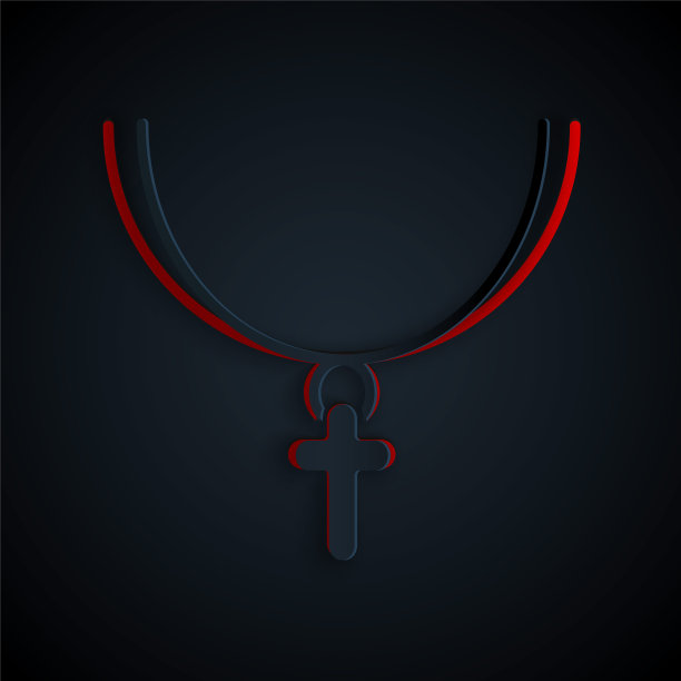 剪纸基督教十字架上的连锁图标孤立在黑色的背景。教堂的十字架。纸艺术风格。矢量图图片下载