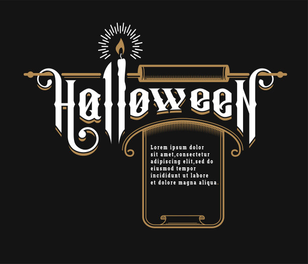 万圣节的字体。旧风格的会徽在黑暗的背景上。矢量插图。图片下载