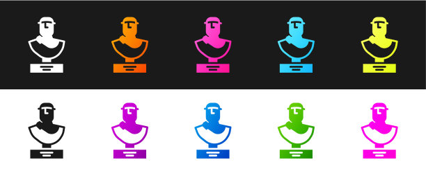 设置古代胸像雕塑图标孤立在黑白背景上。向量图片下载