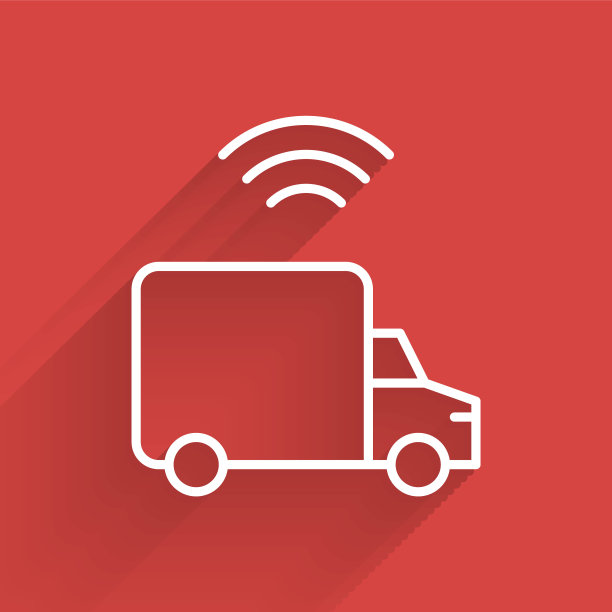 白线智能送货货车车辆与无线连接图标隔离与长影子。向量图片下载