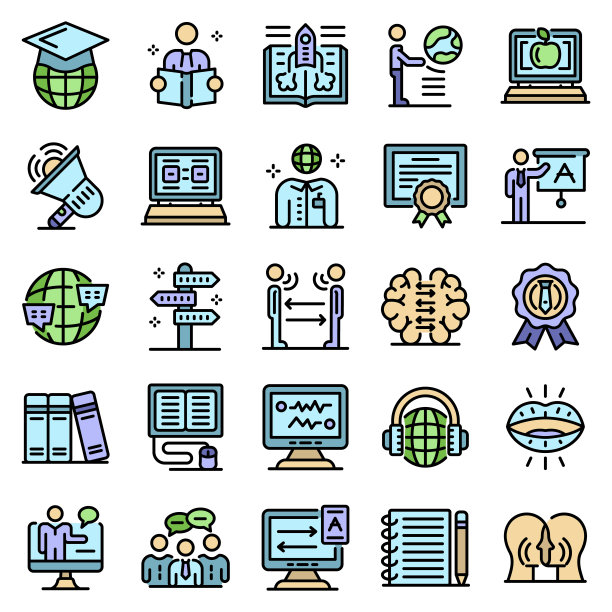 外语教师图标设置线条颜色向量，轮廓风格图片下载