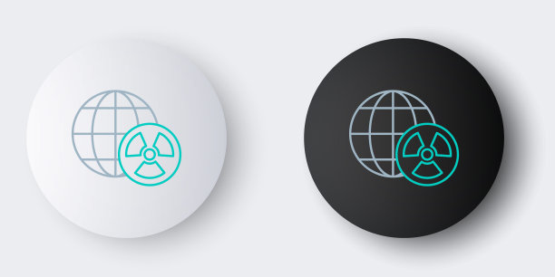 线行星地球和辐射符号图标孤立在灰色背景。环境的概念。色彩斑斓的轮廓的概念。向量图片下载