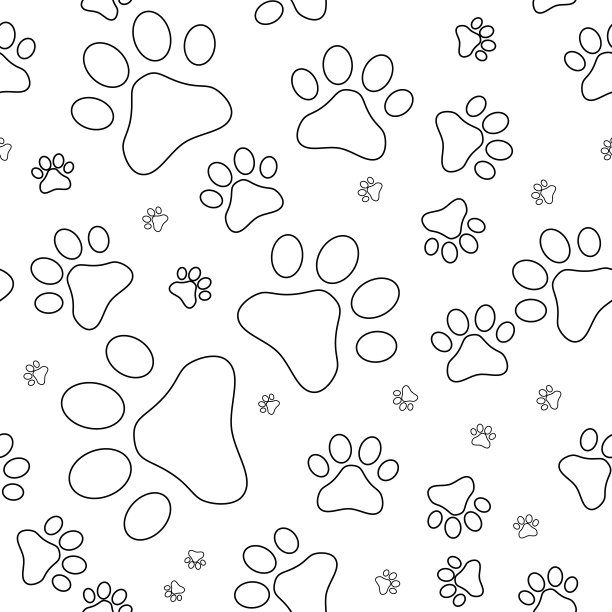 无缝图案，有猫的脚印，轮廓图片下载