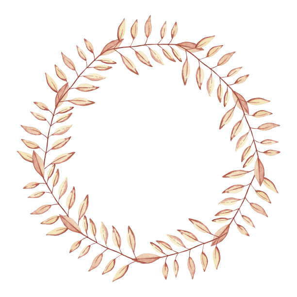 水彩手绘自然田野植物圈花环框架与橙色，黄色的秋叶在树枝上组成白色的背景邀请和问候卡与文字的空间图片下载