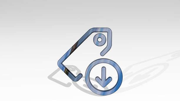 标签下载制作的一个闪亮的金属雕塑在灯光背景上投射阴影的3D插图。设计和设置图片下载