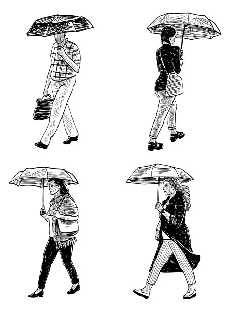 画的是雨天撑着雨伞走在街上的路人图片下载