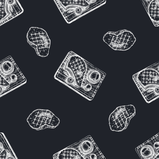 无缝模式与手绘粉笔牛排图片下载