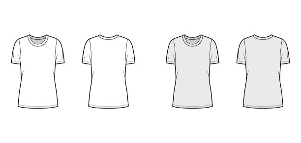 圆领运动衫技术时尚插图短袖，超大的身体，束腰外衣长度图片下载