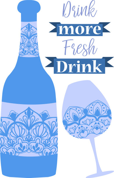 明亮的蓝色酒瓶和酒杯图片下载