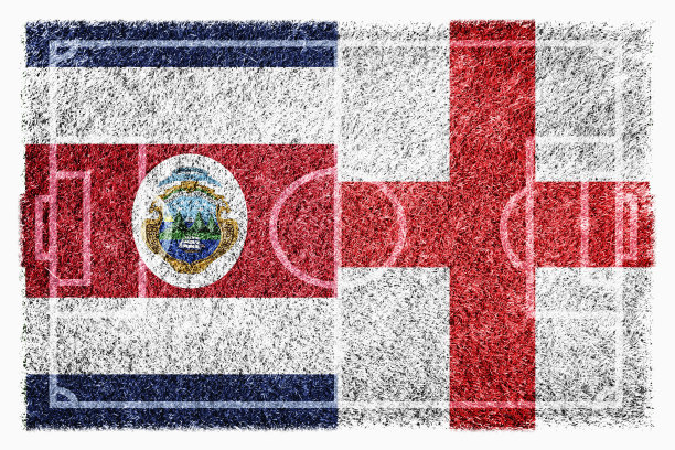 足球场上的哥斯达黎加和英格兰国旗图片下载