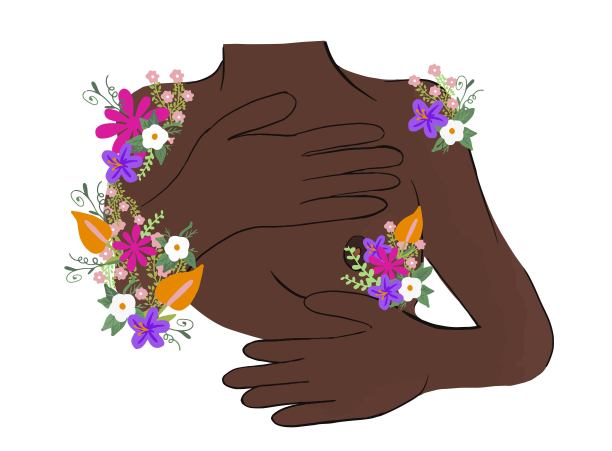 一个妇女进行乳腺癌自我检查的躯干图片下载