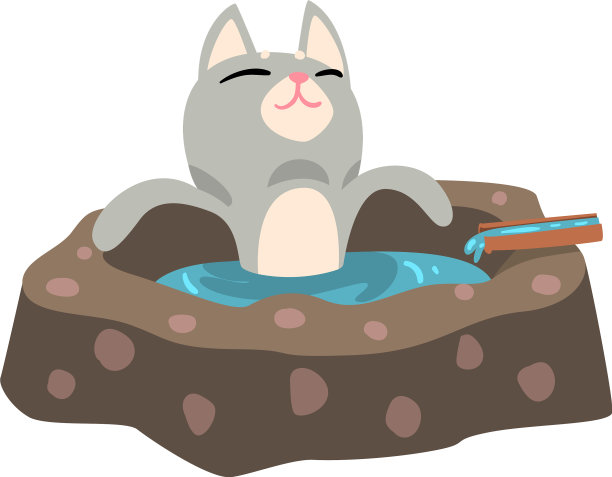 有趣的灰猫在室外洗温泉，可爱图片下载