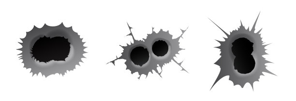 白色背景上有双孔。双套逼真的金属弹孔，伤害效果。矢量图图片下载