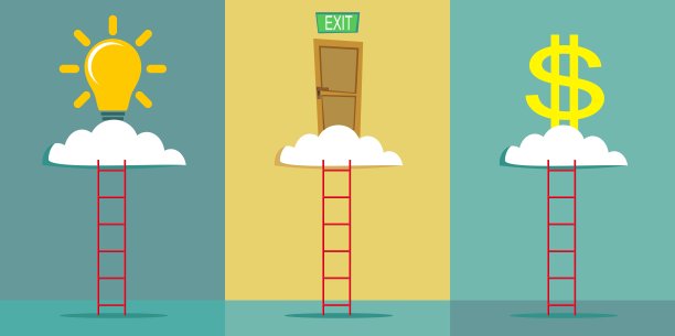 商人爬上云端的楼梯获得成功图片下载