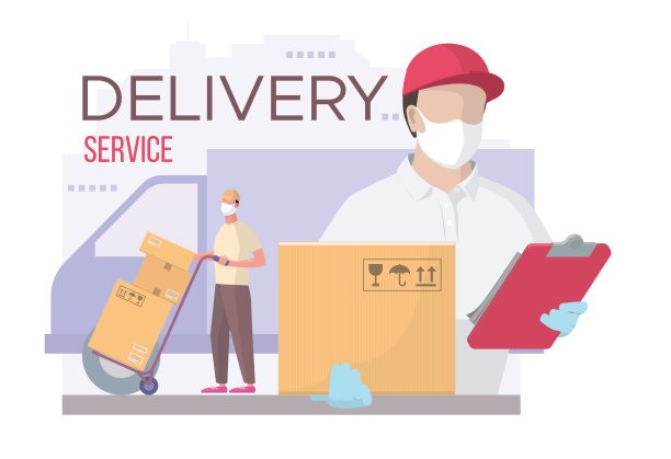 病毒大流行期间的交付服务。图片下载