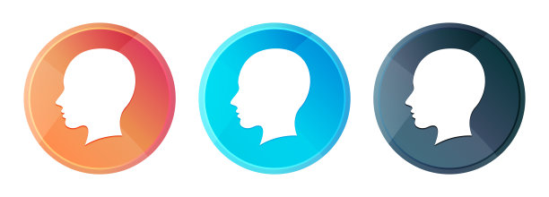 头部女性面孔图标蒸汽雾圆形按钮设置闪亮的插图图片下载