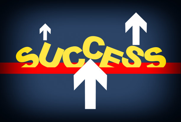 白色箭头向前到成功字与红色线在蓝色背景图片下载
