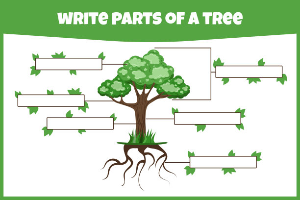 编写树的各个部分。思考和写作。学习单词。图片下载