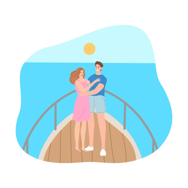 一对年轻的恋人站在游艇尾部拥抱在一起图片下载